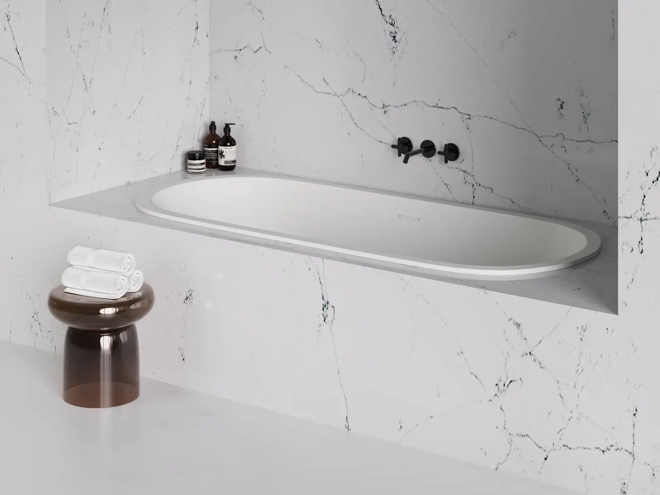 Ванна из литьевого мрамора Salini Ornella Axis Kit S-Sense 180х80 103511G белая глянцевая, встраиваемая