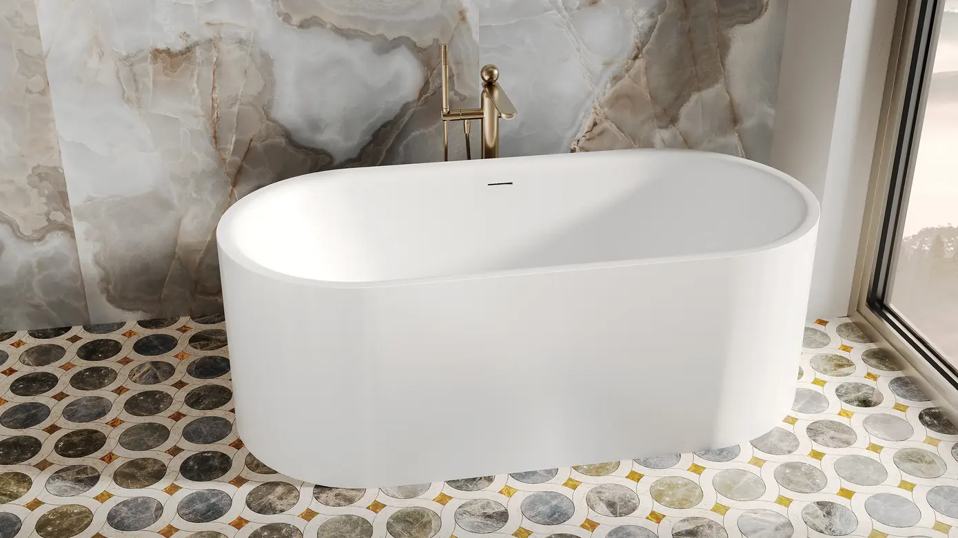 Ванна из литьевого мрамора Salini Perla S-Sense 170x80 1049101G отдельностоящая, белая глянцевая