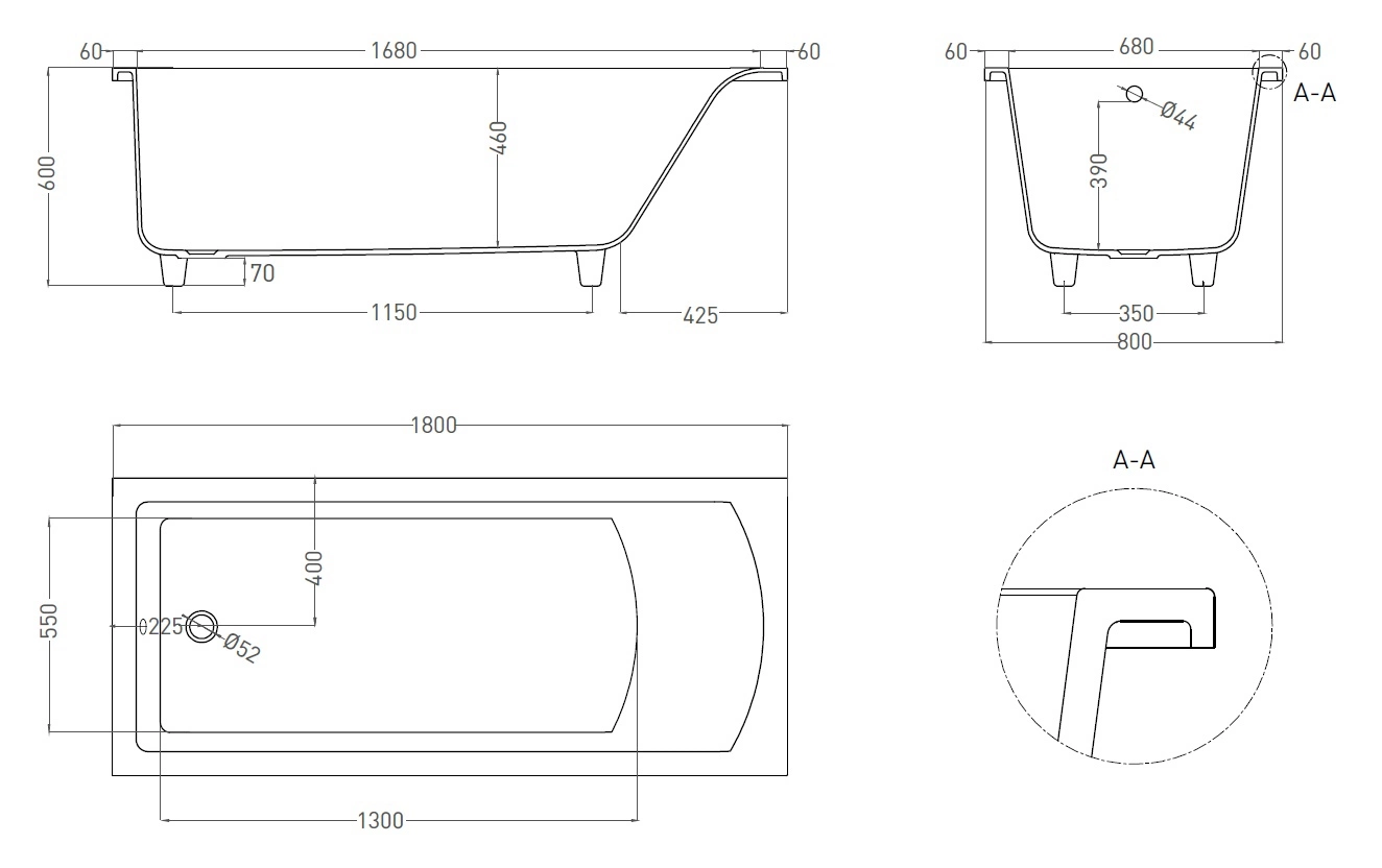 Ванна из искусственного камня Salini Cascata 104513G 180x80 S-Sense белая