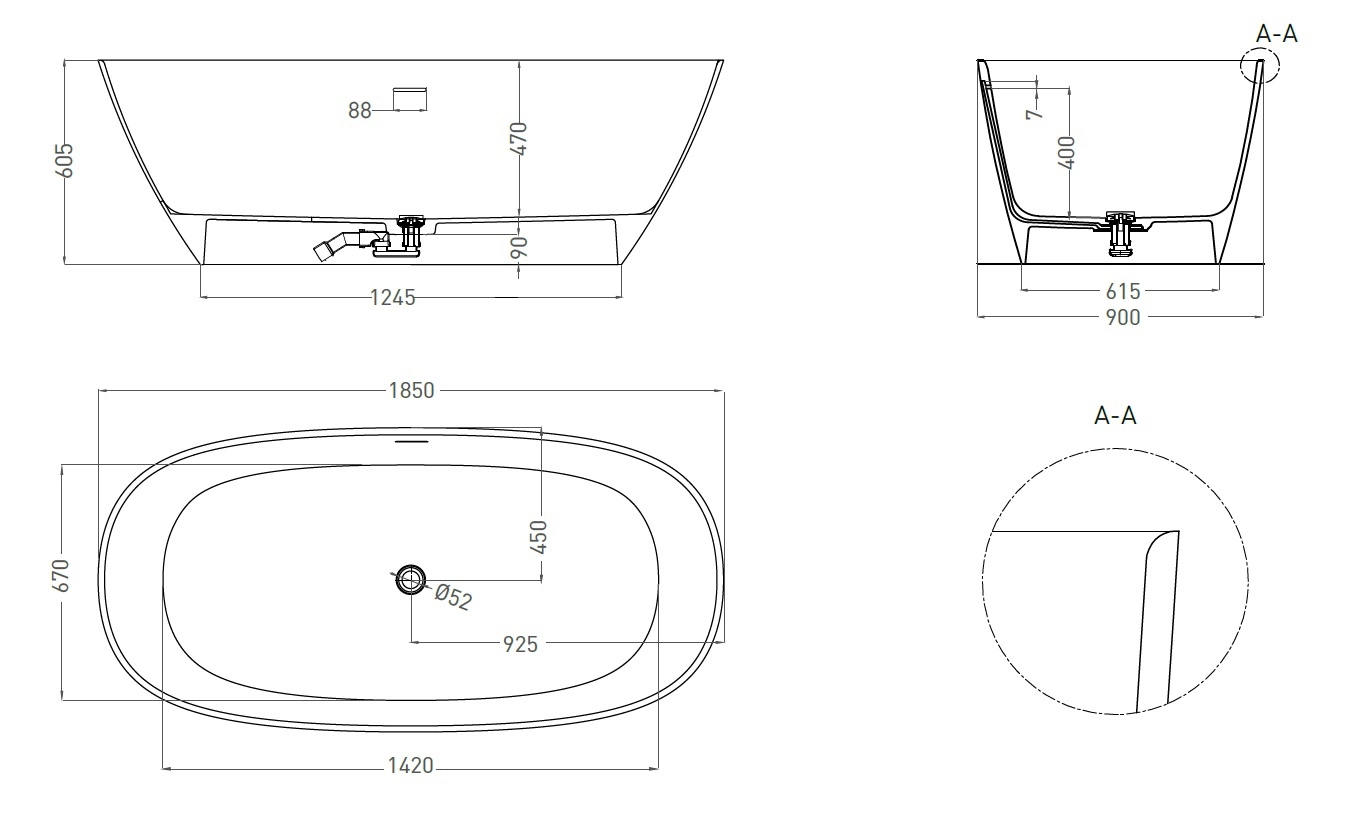 Ванна из искусственного камня Salini Sofia 185x90 102519G S-Sense, глянцевая, белая