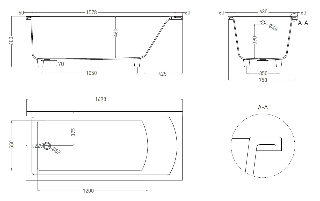 Ванна из искусственного камня Salini Cascata KIT 104323M 170x75 S-Stone белая