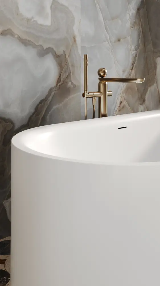 Ванна из литьевого мрамора Salini Perla S-Sense 170x80 1049101G отдельностоящая, белая глянцевая