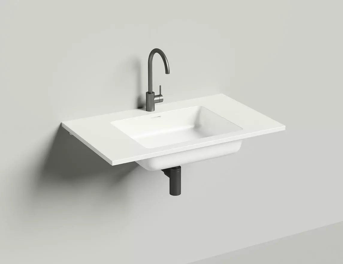 Раковина подвесная Salini Onda S-Stone 80 см 1402201M из искусственного камня, белая матовая, с донным клапаном