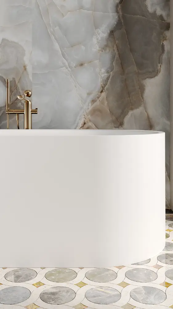 Ванна из литьевого мрамора Salini Perla S-Sense 170x80 1049101G отдельностоящая, белая глянцевая