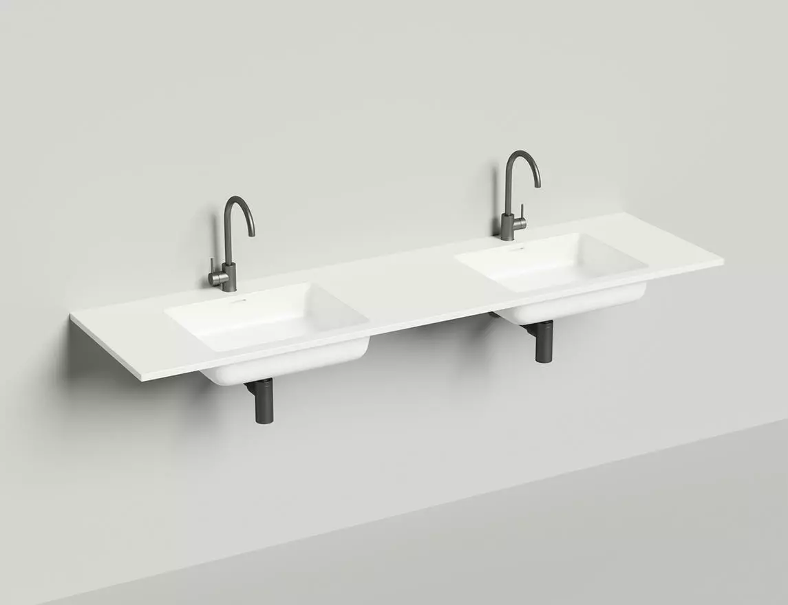 Раковина подвесная Salini Onda S-Stone 180 см 1402202M из искусственного камня, белая матовая, с донным клапаном